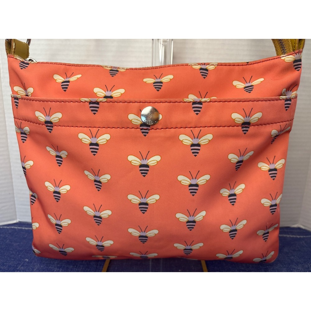 Fossil Bee Print Nylon Crossbody Bag Coral Orange Bumble Bee Small Messenger